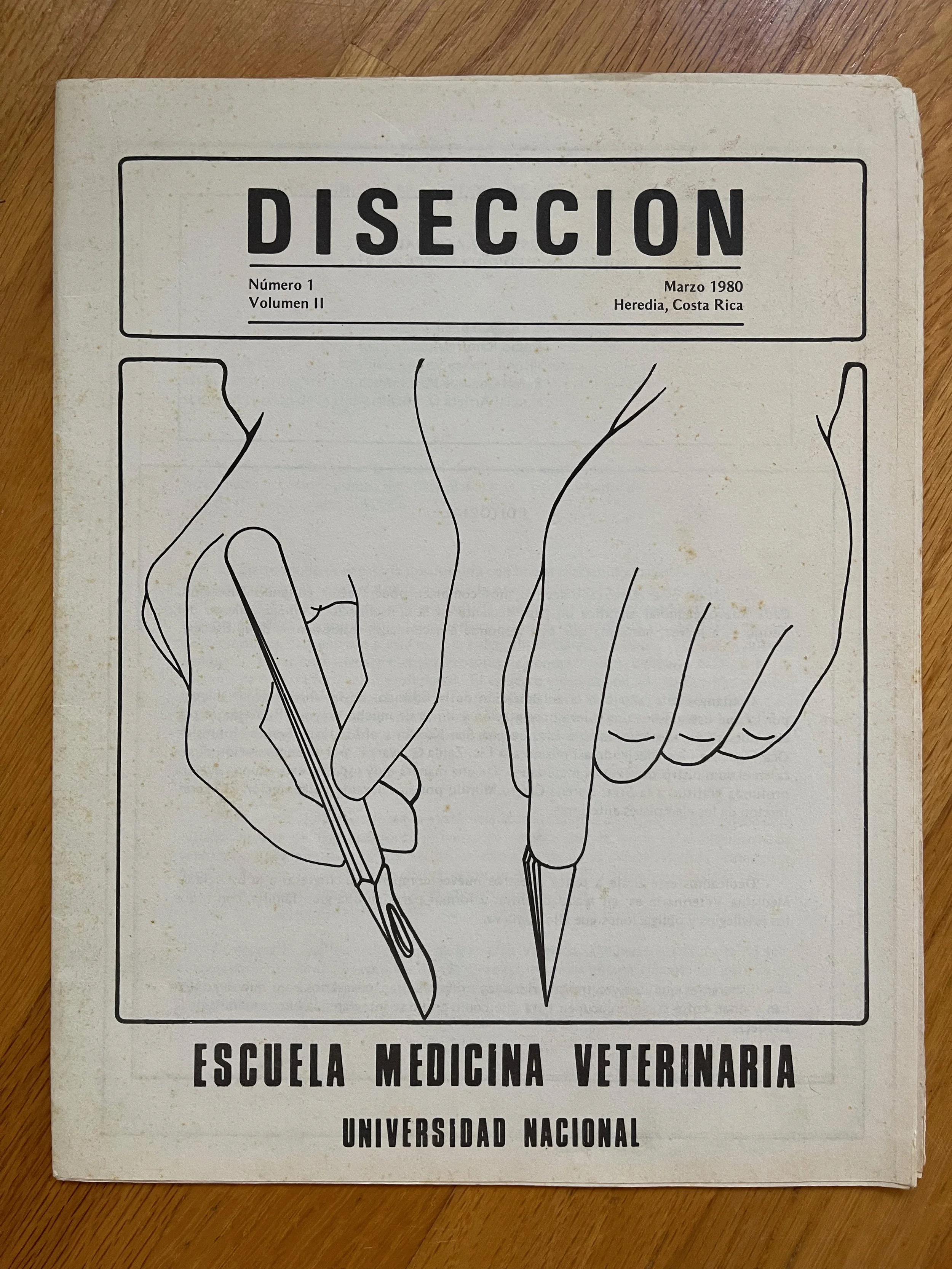 Vet school newsletter cover art, pen and ink